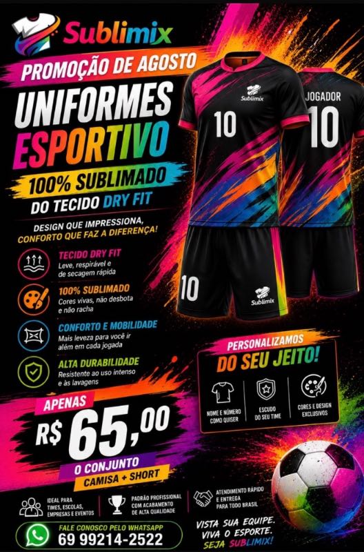 Uniforme esportivo / O conjunto camisa + short | 100% subliminado